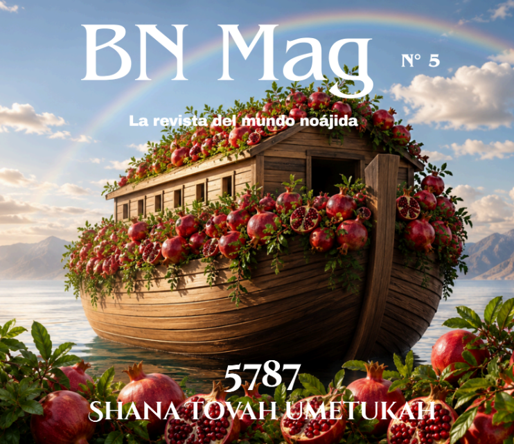 Couverture de BN Mag' numéro 5, édition française : arche de Noé couverte de grenades, Shana Tovah 5787, le magazine du monde Noachide